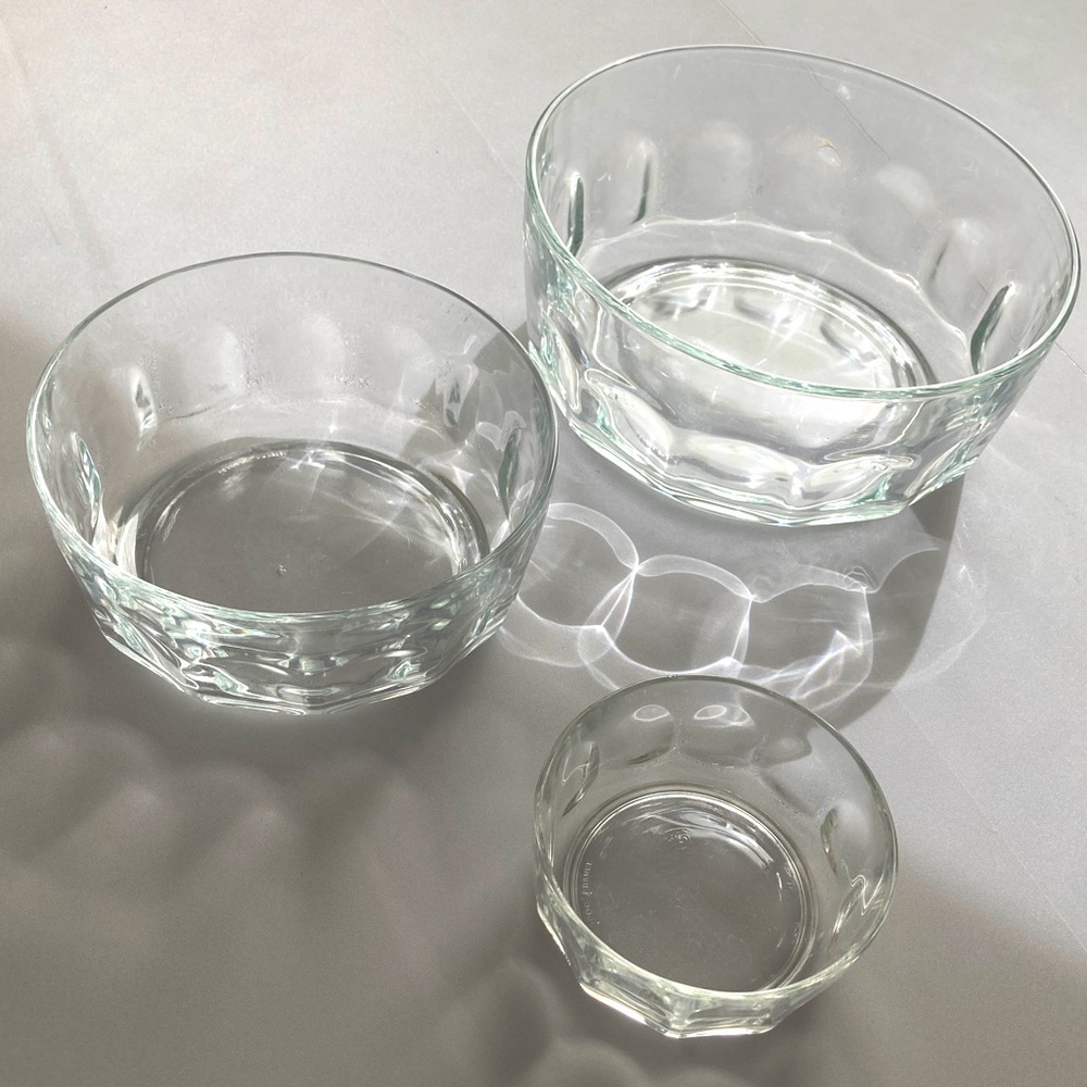 3 VTG Arcoroc FRANCE thumbprint nesting glass bowls set small medium large CL3